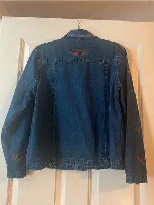 Vintage Jean Jacket Embroidered Birds Denim Blue Large Retro Grandma thumbnail 2