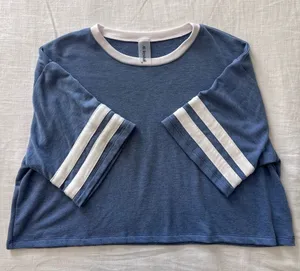 Altar'd State Revival Vintage Americana Varsity Striped Blue Crop Top Short Sleeve Size S thumbnail 1