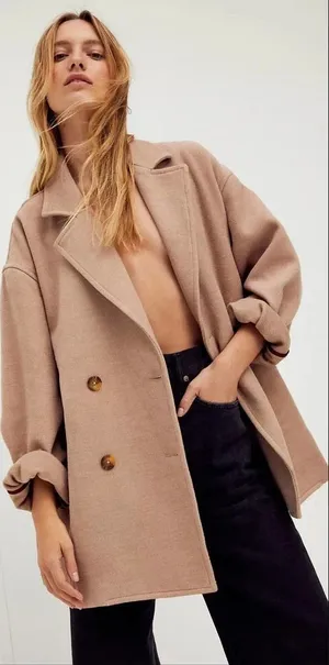 Free People Hannah Super Soft Slouchy Blazer Tan Size Large‎ thumbnail 1