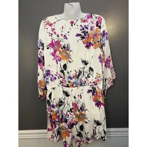 Umgee Romper Womens Large Multicolor Floral V Neck Tassel Tie 3/4 Sleeve thumbnail 8
