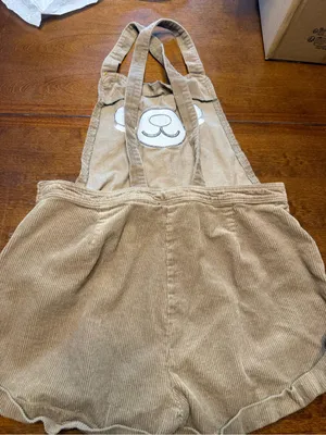 Hot Topic Teddy Bear Corduroy Shortalls Large Cotton Khaki Brown thumbnail 6