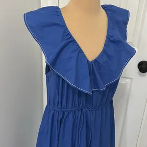 Summersalt Coastal Poplin Ruffle Neck Midi/Maxi Dress Blue thumbnail 6
