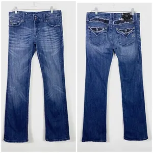 Miss Me Dark Wash Low Rise Rhinestone Embellished Flap Pocket Bootcut Jeans thumbnail 2