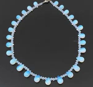 Opalite Teardrop Top Drilled Beaded 18” Necklace W/ Sterling Silver Clasp 32g. thumbnail 3