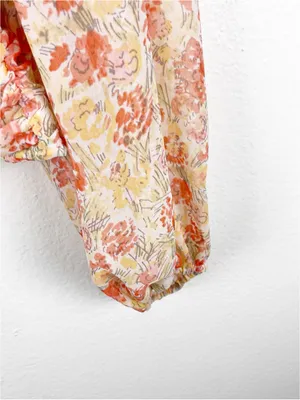 FREE PEOPLE Mabel Floral Ruching Sheer Balloon Sleeves Smocked Back Top Small thumbnail 7