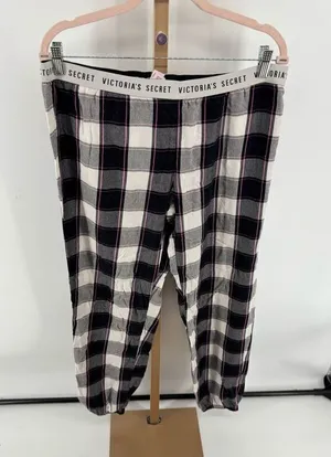 Victoria's Secret Sparkle Pajama Pants Plaid Black Pink Size S thumbnail 1