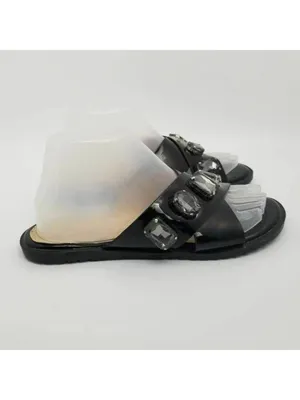 Womens Stone Jeweled Slip On Flat Slide Sandals Rhinestones Black Size 38 thumbnail 4