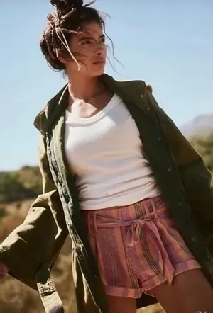 FREE PEOPLE Barbados Bloom Belted‎ Cuffed Shorts Tropical Stripes Vacation 6 thumbnail 1