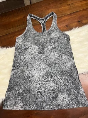 Lululemon Cool Racerback II Tank Spray Jacquard White Black Luon Est. Size 10 thumbnail 1