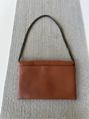 J. Crew Leather Envelope Clutch in Cognac Brown with Aged Brass Chain Strap thumbnail 8