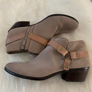 Sam Edelman Phoenix Taupe Suede Ankle Bootie Leather Strap Boot Size 7.5 thumbnail 1