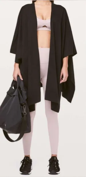 Lululemon Women’s‎ Black Free To Coast Wrap Cardigan Open Back Sweater Size O/S thumbnail 1