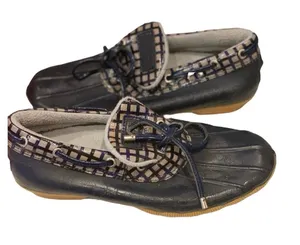 Sperry Topsiders Rain Duck Boots Low Top Blue Gray Gingham Plaid 7 Waterproof thumbnail 1