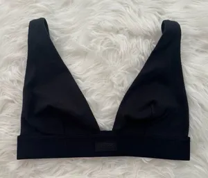 Skims Cotton Rib Plunge Bralette Soot Size Small thumbnail 1