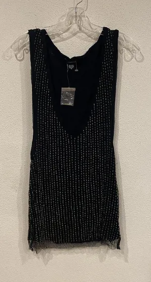 Arden B. Top Womens Medium Black Beaded Striped Tank Mini Party thumbnail 1