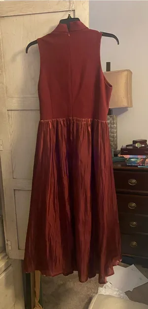 Sleeveless Burgundy Midi Dress with Satin Skirt thumbnail 1