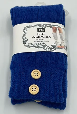 NWT HE Bright Blue Button-accented Leg Warmers One Size Fits Most thumbnail 1