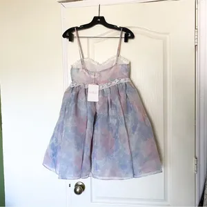 Selkie Dress Rosebud Puff Babydoll Organza Pastel Lace Mini Watercolor S NWT‎ thumbnail 8