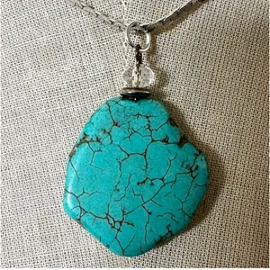 Danecraft Sterling Silver Chain with Turquoise-Look Pendant and Crystal Accent thumbnail 2