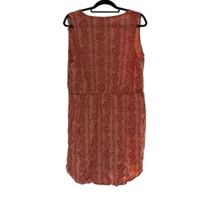 Time and Tru XL Orange Floral Print Deep V Elastic‎ Tie Waist Mini Dress Pockets thumbnail 2