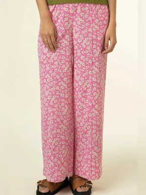 FRNCH Brittany Wide Legs In Pink Floral Pattern Sz M thumbnail 3