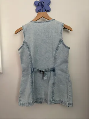 Banana Republic 4 Long Cutaway Vest Acid Light Wash Denim Office Work High Neck thumbnail 4
