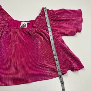 Queen Of Sparkles Pink Fuchsia Metallic Pleated Crop Off-Shoulder Top‎ 2XL *FLAW thumbnail 6