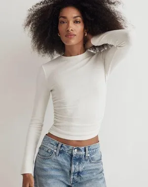 Madewell Women’s Cream Brushed Jersey Ruched Long-Sleeve Tee thumbnail 1
