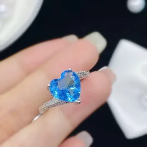 18K White Gold Plated Birthstone Blue Crystal Sapphire Love Heart Ring for Women thumbnail 2