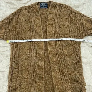 Abercrombie‎ & Fitch Brown Cable Knit Open Front Cardigan Sweater XXS thumbnail 6