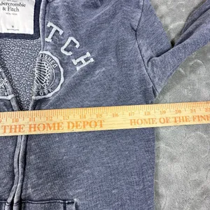 Vintage Abercrombie & Fitch Y2K Full Zip Hoodie Women M Gray Distressed Patch thumbnail 8