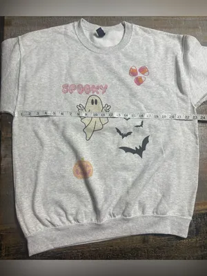 Gildan Light Gray Halloween Ghost Graphic Crewneck thumbnail 7