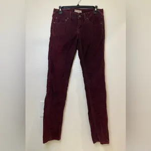 Free People Women’s Burgundy Corduroy Velvet Skinny Straight Leg Pants Size‎ 28 thumbnail 2