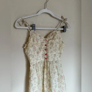 Vintage 70s Candi Jones Ditsy Floral Sun Maxi Dress Sz‎ XXS Strappy Ties Yellow thumbnail 2