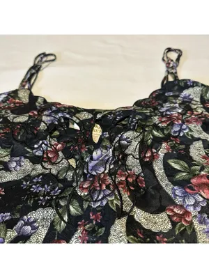 Vintage Victoria’s Secret Black Floral Pajama Lingerie Cropped Cami Top Sz Large thumbnail 8