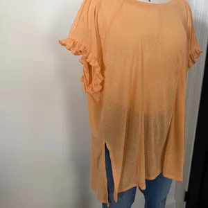 Anthropologie Orange Flowy Ruffle Tee  thumbnail 2