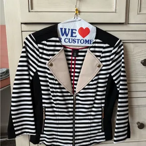 White House Black Market Black and White Striped Blazer thumbnail 1