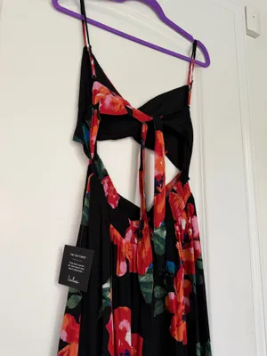 Lulus Tropical Blooms Black Floral Tie-Back Cutout Maxi Dress | NWT thumbnail 9