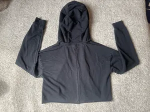 Gymshark Power Down Cropped Hoodie Black Snap Button Sides Boxy Pullover Small thumbnail 2