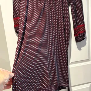 LOFT Burgundy White Patterned Long Sleeve Dress Sz M thumbnail 5