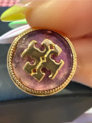 Tory Burch | Gold Plated Logo & Natural Purple Stone Ring | Size 8 thumbnail 3