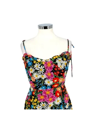 Sugarlips Lupita Floral Tie Strap Ruffle Mini Dress Black Multicolor Size Medium thumbnail 2