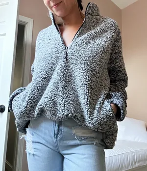 Gray Fuzzy Sherpa Pullover Size XL thumbnail 3