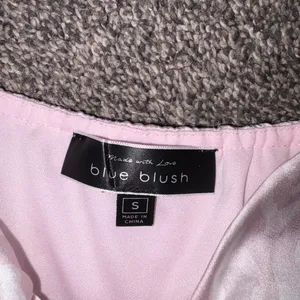 Blue Blush pink satin top with white leopard print, size S thumbnail 2