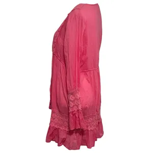 American Flirt Pink Beach Longsleeve Cover-up Tunic Lace with Tassel NWOT thumbnail 3