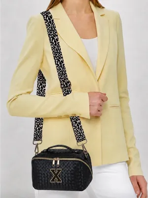 New!Black Woven Travel Toiletry Bag with Gold X Guitar Crossbody Strap thumbnail 1