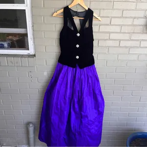 Vintage 80s Jessica McClintock 100% Silk with Black Velvet Bodice Ball Gown 10 thumbnail 2