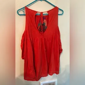 Free People Red Cold Shoulder Tunic Top High Low Hem Size Small Boho Flow Top thumbnail 5