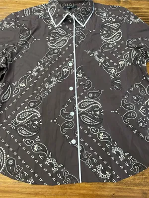 Madewell The Signature Y-Neck Shirt Chocolate Plum Bandana Print Size Medium NWT thumbnail 13