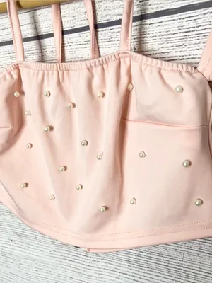Pink Pearl Two-Piece Set Embellished Off Shoulder Crop Top & Shorts Size Small thumbnail 8